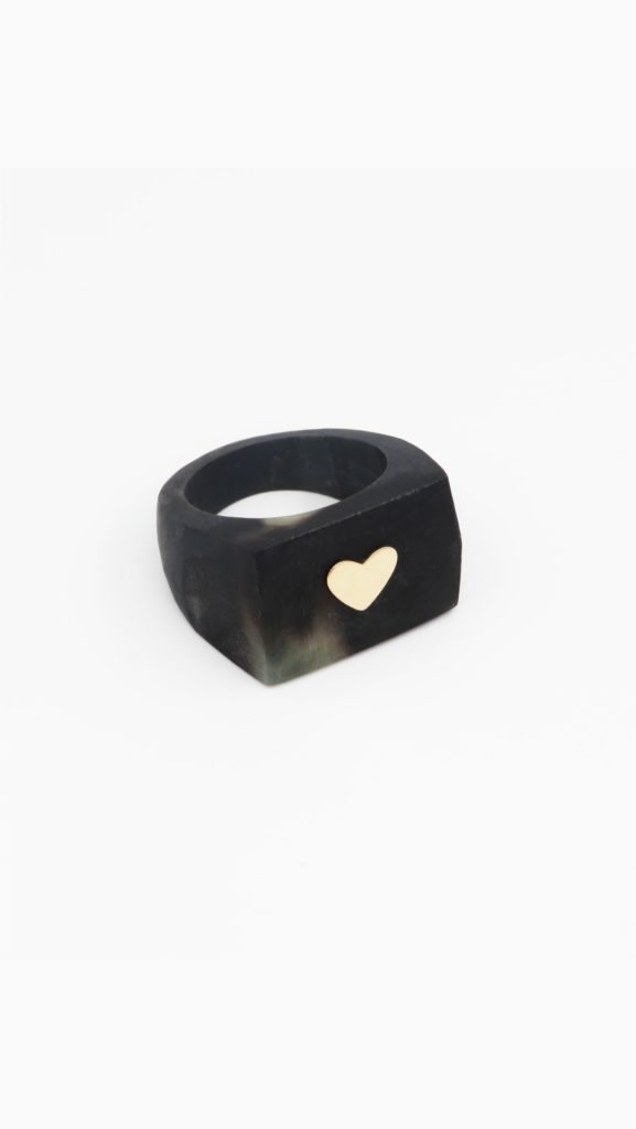 Ring With Gold Filled Heart Charm in Black
